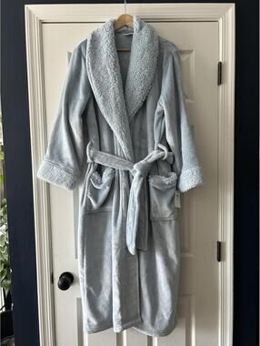 Brand New Charter Club Blue Plush Robe Shawl Collar Wrap M/L